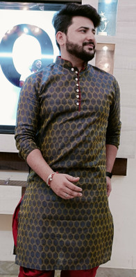 Sydney Heights Men Self Design Straight Kurta(Dark Blue)