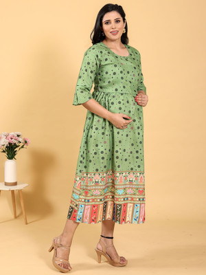 RITIJYA Women Floral Print Ethnic Dress Kurta(Green)