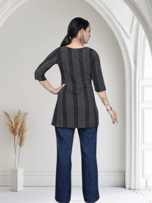 Db Fashion Kx Women Striped A-line Kurta(Grey, Black)