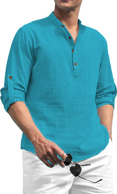 HouseOfCommon Men Self Design Straight Kurta(Blue)