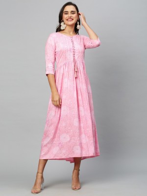 indyes Women Floral Print A-line Kurta(Pink)