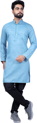 Kripto Katrox Men Abstract A-line Kurta(Blue)