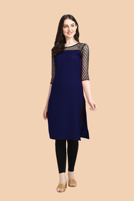 Maheshvi Women Solid Straight Kurta(Dark Blue)