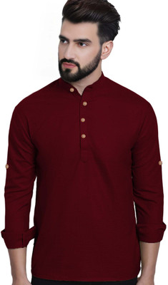 BHUVIKOO Men Solid A-line Kurta(Maroon)