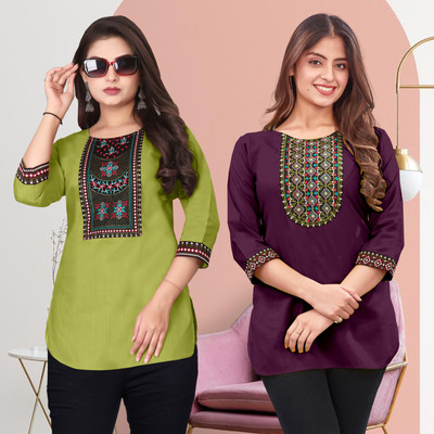 FSR Women Embroidered A-line Kurta(Multicolor)