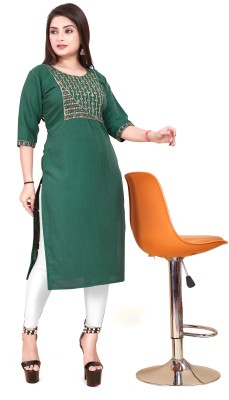 TITHIGARMENTS Women Embroidered A-line Kurta(Green)