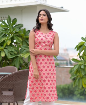 shobhit Women Printed Straight Kurta(Pink)