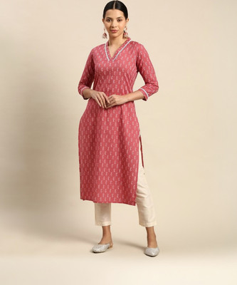 PRAYAARI FASHIONS Women Printed A-line Kurta(Pink, White)