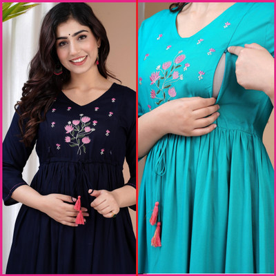 Priyas Creation Women Solid Anarkali Kurta(Blue)