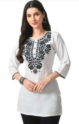 ASAD GARMENTS Women Embroidered Straight Kurta(White)