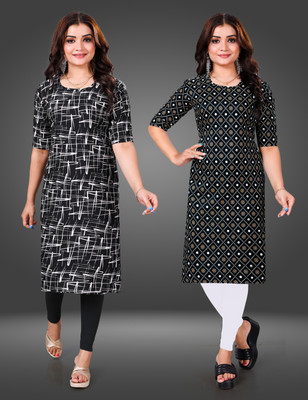 Tashvi Creation Women Printed Straight Kurta(Black)