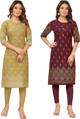 KILLARI Women Printed Straight Kurta(Maroon, Beige)