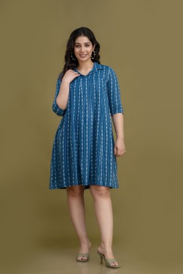 Demirner Women Gathered Blue Dress