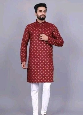 Azadshvh Hub Men Printed Straight Kurta(Maroon)