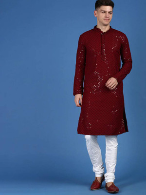 manpera Men Solid Straight Kurta(Maroon)