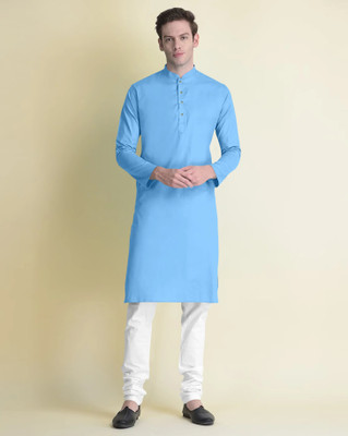 Svatantra Men Solid Straight Kurta(Light Blue)