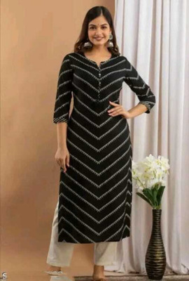RGRENETERprises Women Printed A-line Kurta(Black)