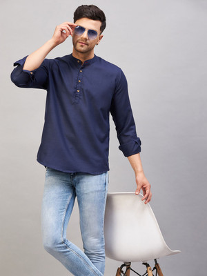 VASTRAMAY Men Solid A-line Kurta(Dark Blue)