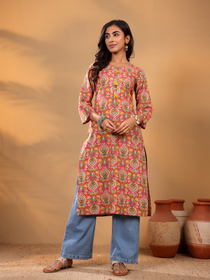 Varanga Women Printed Straight Kurta(Pink)