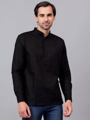 Yugnik Men Solid A-line Kurta(Black)