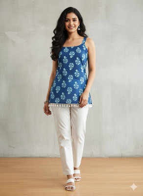 Gs Dress With Style Women Printed Tunic Kurta(Blue)