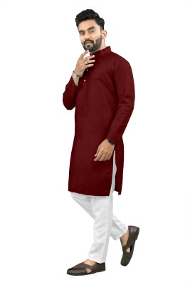 Shree Dutt Creation Men Solid Straight Kurta(Maroon)