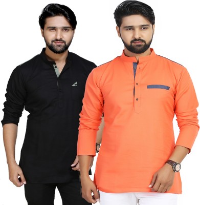 kiaz fashion Men Solid A-line Kurta(Black)