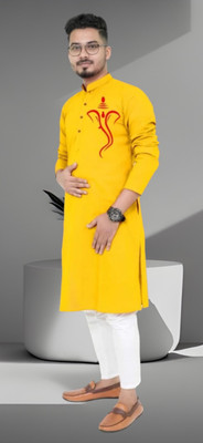 Biswas Fab Men Printed Straight Kurta(Yellow)
