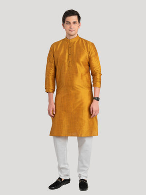 Shiwam Ethnix Men Solid Straight Kurta(Yellow)