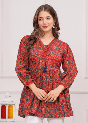 New RJP Craft Women Floral Print Flared Kurta(Pink)
