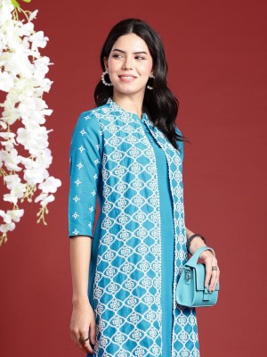 ANOUK Women Embroidered Straight Kurta(Blue)