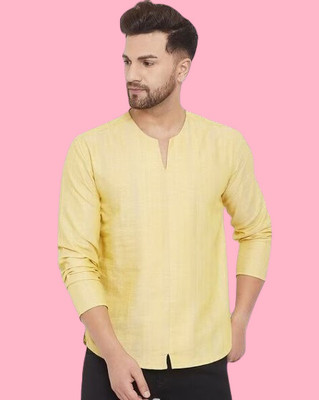 ZAKOD Men Solid Straight Kurta(Yellow)