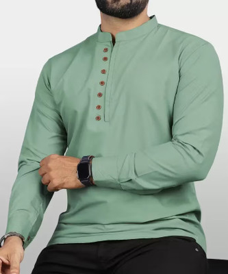 RAFSON Men Solid Straight Kurta(Green)