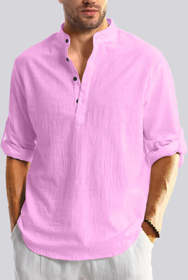 ZARTHA Men Solid Straight Kurta(Pink)