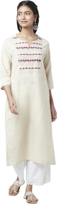 Rangmanch by Pantaloons Women Embroidered Straight Kurta(White)