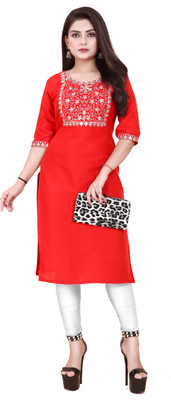 HARISH TEXTILE Women Embroidered Straight Kurta(Red)