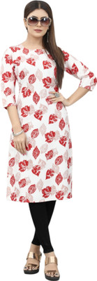 MARIDI FASHION Women Printed Straight Kurta(Pink, White)