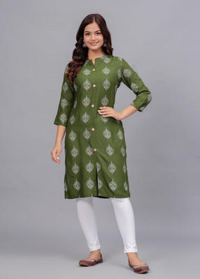 Bachuu Women Printed A-line Kurta(Green)