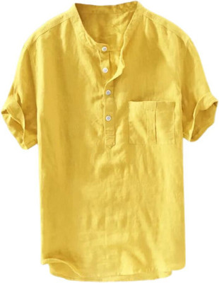 COSLETIC Men Solid Straight Kurta(Yellow)