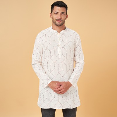 Indus Route by Pantaloons Men Printed A-line Kurta(White)