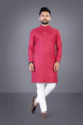TARA GLOBAL Men Solid Straight Kurta(Pink)