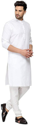 Veekeeda Men Solid A-line Kurta(White)
