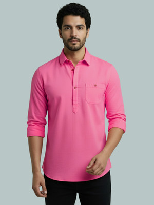 Vida Loca Men Solid A-line Kurta(Pink)