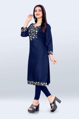 Shantuba textiles Women Embroidered A-line Kurta(Blue)