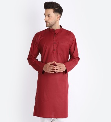 BANHUSSAIN Men Solid Straight Kurta(Maroon)