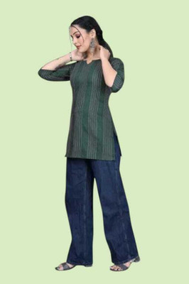 Rangrasiya Creation Women Striped A-line Kurta(Green)