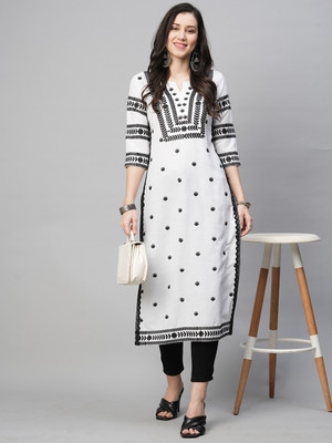 JB TEX Women Self Design Straight Kurta(White)