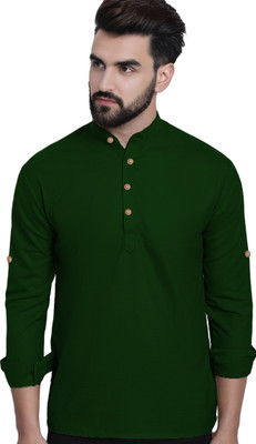 HouseOfCommon Men Solid Straight Kurta(Dark Green)