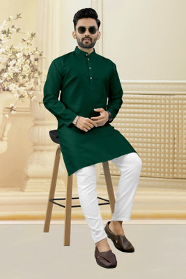 Shree Dutt Creation Men Solid Straight Kurta(Dark Green)