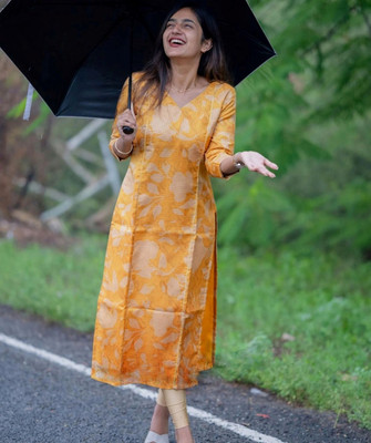 JETHVA BROTHERS Women Printed Straight Kurta(Orange)